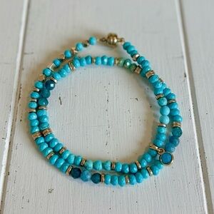 Handmade Wire Wrap Gemstone Bracelet - Turquoise, Apatite & Gold Filled Charms
